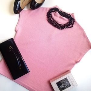 St. John Pink Santana Knit Cap Sleeve Sweater